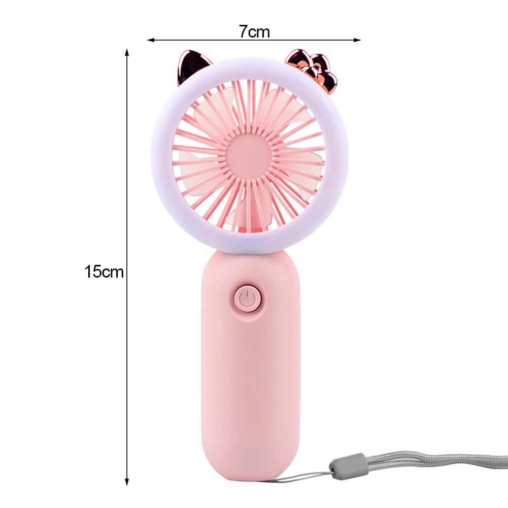 Hand Held Cute Fan With Ring Light