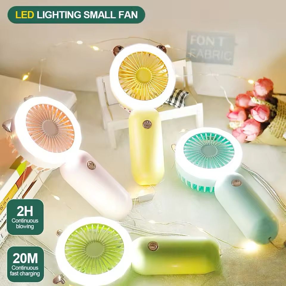 Hand Held Cute Fan With Ring Light